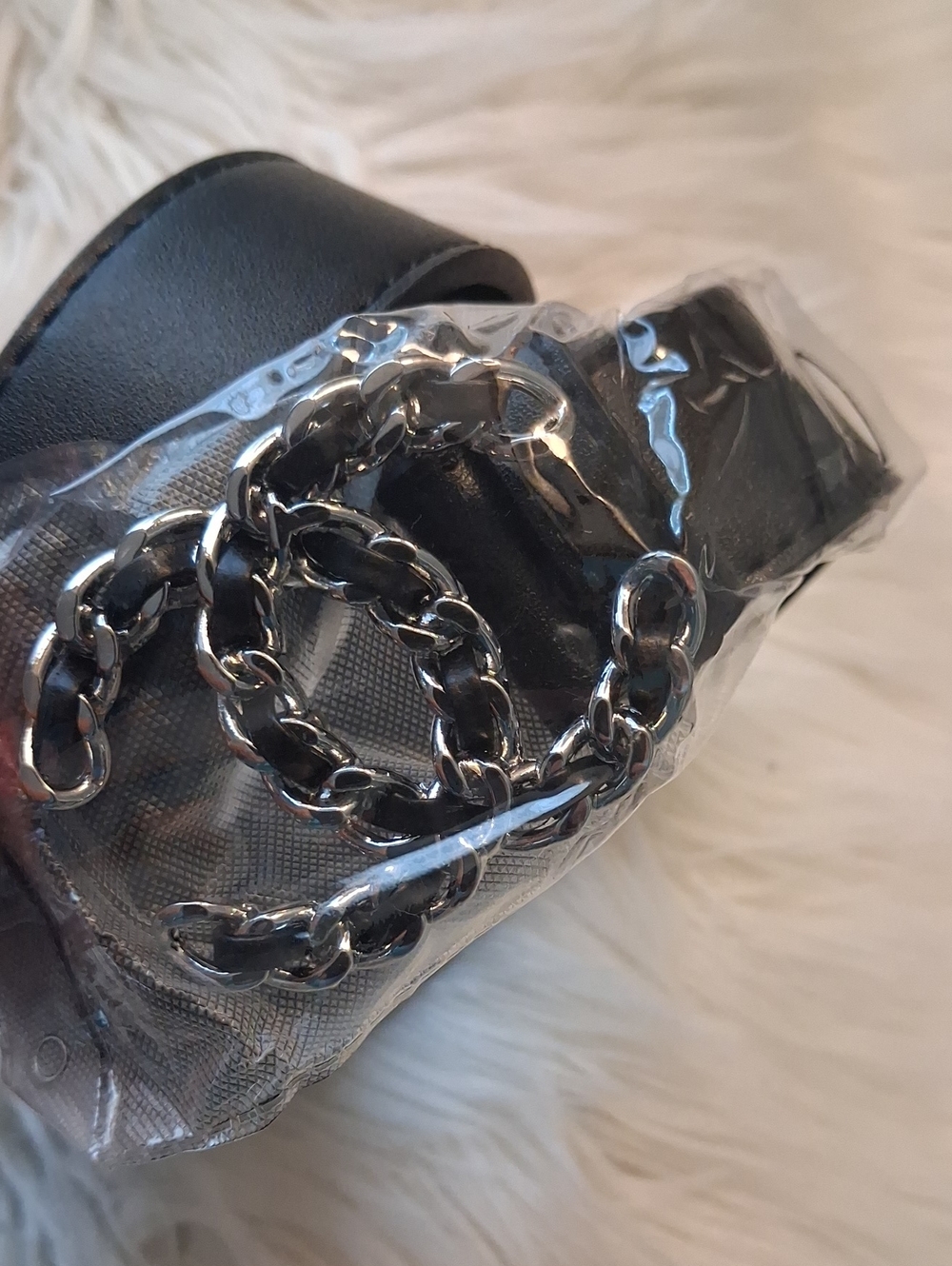 NEW CHANEL Black Clear Chain-Accented Belt
